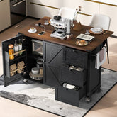 Bellemave® 54.5" Farmhouse Kitchen Island with Power Outlet and Internal Storage Rack, Drop Leaf and Spice Rack - Bellemave